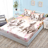 HOSIMA Horse Fitted Sheet,Pink Floral and Horse Bedding,Spring Petals and Running Horses Pattern,Soft Decorative Fabric Bedding