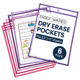 Essex Wares - 6 Pack, Pinks & Purples, Water-Resistant Dry Erase Pocket Document Protectors, 10 Wide x 13.5 Tall - Dry Erase Cle