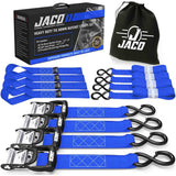 JACO Heavy Duty Ratchet Straps 1.6 inch x 8 ft (4 Pack) | Tie Down Kit with Soft Loops 5,208 lbs (Blue)