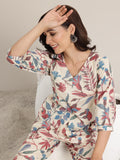 Libas Womens Printed Cotton Co-Ord Set For Women Off White 2Xl