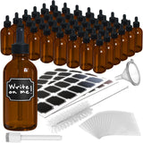 Nevlers Amber Glass Dropper Bottles 4 Oz 48 Pack | Tincture Bottles with Dropper, Shrink Wrap, Funnel, Brush, Marker, & Labels |
