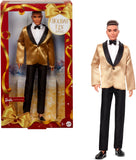 Barbie Signature 2025 Holiday Light Brown Hair Ken Collectible Fashion Doll Wearing Full Suit with Golden Jacket in Displayable