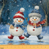 Erosebridal Cute Christmas Snowman Fabrics by The Yard Xmas Ice Skating Upholstery Fabric Winter Sports Hobby Waterproof Fabric
