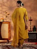 Libas Womens Embroidered Silk Blend A-Line Kurta With Salwar And Dupatta Mustard 2Xl