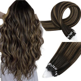 Easyouth Micro Loop Hair Extensions Balayage Micro Hair Extensions Human Hair Dark Brown with Medium Brown Balayage Micro Ring H