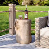 HOMPUS Concrete Outdoor Side Table Tree Stump Modern Round Coffee Table Accent Table Plant Stand Faux Wood End Table Garden Stoo
