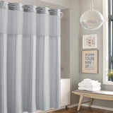 Hookless Its A Snap! Waffle Stripe Shower Curtain, 2in1 Shower Curtain Includes Fabric Shower Curtain with Sheer Top Window an