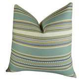 Plutus Brands Plutus Chic Stripe Aloe Handmade Throw Pillow, 16 X 16, Light Blue/Green/Cream