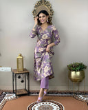 Anni Designer Women'S Rayon Straight Printed Kurta With Pant Set (Dhun-Purple-Nw_4Xl_Purple_Xxxx-Large),Purple,4XL,Rayon,Regular,Kurta