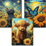 OFRKE Diamond Painting Kits for Adults, 3 Pack Sunflower Animal DIY 5D Diamond Art Kits for Adults Beginners Full Round Drill Di