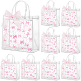 Wesnoy 24 Pcs Pink Bow Clear PVC Gift Bags with Handles Coquette Bowknot Party Favor Candy Treat Tote Bags for Birthday Party (P