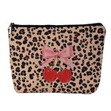 BornSiiren Leopard Print Cherry Makeup Bag,Cosmetic Bag for Women, Large Capacity Toiletry Bag,Zipper Pouch, Travel Accessories