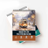 GOWOO Winter Tram Spiral Sketch Notebook, London Cityscape Spiral Notebook : london theme design, winter street drawing book, s
