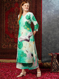 Gosriki Women'S Cotton Blend Straight Printed Kurta With Palazzo (Swans See Green-Jl-Gs_S_See Green_Small),See Green,,B0D73ZHYLT