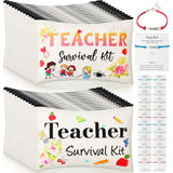 Frienda 48 Pieces Teacher Appreciation Present Set 24 Pcs Teacher Survival Kit Makeup Bag Pouch 24 Pcs Blessing Card Bracelet Co