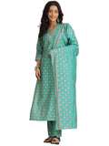 Libas Womens Printed Silk Blend Straight Kurta With Palazzos And Dupatta