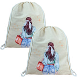 Madosh Cream Cotton Jute Drawstring Backpacks City Girl Print | EcoFriendly Reusable Bags for Women | Lightweight & Spacious
