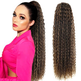 Meepo 30 Inch Curly Ponytail Extensions Synthetic Deep Wave Drawstring Ponytail For Black Women Human Hair Feeling With Clip In