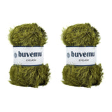Buvemu Eyelash Fun Fur Yarn 100 Gram (3.53 Ounces) 175 Yards (160 Meters) (Olive Green - 2 Skeins)