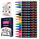 ARTIQO Paint pens for rock painting - Wood, Glass, Metal and Ceramic Works on almost all surfaces set of 15 Vibrant Medium tip O