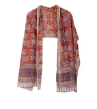 Hand Block Printed Kalamkari Stole Traditional Indian Floral Scarves (55X194 Cm) (Red And Mustard Color)