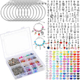 Ferreve 231 Pcs Charm Bracelet Making Kit Snake Chain European Large Hole Beads Dangle Charm with Plastic Storage Box DIY Jewelr