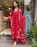 Gosriki Women'S Rayon Viscose Printed Anarkali Kurta With Palazzo & Dupatta (Chakrika Red-Gs_M_Red_Medium),Red,,B0DS181XBL
