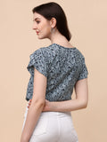 Wedani Women'S Casual Short Sleeves Round Neck Foral Top (Large Grey),Grey,L,Polyester,Western,