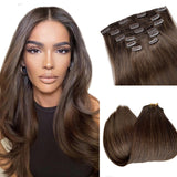Dark Brown Clip in Hair Extensions Real Human Hair 18 Inch Invisible Straight Clip in Human Hair Extensions for Women Double Wef