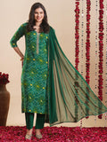 Anni Designer Women'S Rayon Blend Straight Bandhej Printed Kurta With Pant & Dupatta (Turae Green-Vks02_4Xl_Green_Xxxx-Large),Green,4XL,,,