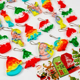 AMUHUA Christmas Party Favors for Kids - 24 Pack Mini Pop Fidget Keychain with Gift Cards for Toddler Kids Classroom Gifts Chris