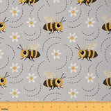 Feelyou Cute Cartoon Bees Upholstery Fabric, Spring Floral Animal Fabric by The Yard, Blossom Flower Botanical Decorative Fabric