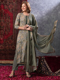 Anni Designer Women'S Rayon Blend Printed Straight Kurta With Pant & Dupatta (Vice Grey-Vks02_Xl_Grey_X-Large),Grey,XL,,,