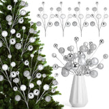 Suncalla 4 Pcs 15 Inch Silver Christmas Tree Picks Xmas Glitter Ball Christmas Tree Decorations Artificial Stems for Xmas Topper
