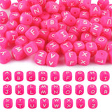 Kovict 78Pcs 12mm Letter Silicone Beads for Keychain Making, Hot Pink Alphabet Square Silicone Letter Beads for Bracelets Neckla