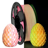 1.75mm PLA Filament Bi-Color Yellow Pink Glow in The Dark with Smooth Surface, Best with UV Lamps Luminous Dual Color 3D Printer