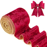 Riceshoot Christmas 4 Inch Velvet Ribbon 10 Yards Red Wide Wired Velvet Ribbon with Gold Edge for Wrapping Bow Gift Box DIY