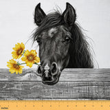 Erosebridal Horse Fabric by The Yard, Daisy Flowers Upholstery, Florals Wildlife Wood Indoor Outdoor Decorative Fabric, Animals