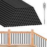Yaocom 60 Pack 26 Aluminum Deck Balusters 3/4 Black Metal Railing, Hollow Round Outdoor Porch Spindles Indoor Stair Railing for