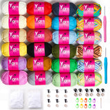 Cotton Chunky Yarn Set - 24 * 50g - Beginner Crochet Yarn with Easy-to-See Stitches - Black, White, Orange, Red, Green, Rainbow,