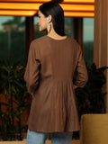 Libas Women'S Cotton Blend A-Line Kurtis (58229B_Brown Brown L