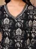 Rangita Black Cotton Calf Length Embroidered Straight Kurti | Kurta For Women_M