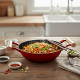 SUNCASA Castella pre Seasoned cast Iron kadai | Iron kadai for deep Frying | Cast Iron Kadhai Small Size, 26cm/2.8L, Red