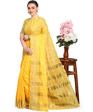 Gosriki Women'S Cotton Striped Printed Saree With Blouse Piece (Yellow),Yellow,,B08XW32HB8
