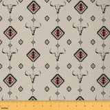 Western Fabric by The Yard,Tribal Southwestern Boho DIY Art Waterproof Fabrics,Country Cow Skull Decorative Outdoor Fabrics,Retr