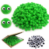 TOAOB 500pcs Pom Poms 1cm Craft Pom Poms Light Green Fuzzy Pompoms Balls Arts and Crafts Supplies with Googly Wiggle Eyes for DI