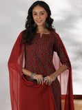 Libas Womens Printed Cotton Straight Kurta With Palazzos And Dupatta Rust Xs 36748O