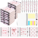 Furbeko 16 Pcs Pink Coquette Bow Spiral Notebook Preppy Journal Ballpoint Pens Aesthetic Hardcover Ruled Notebooks with Retracta