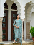 Anni Designer Women'S Rayon Blend Straight Printed Kurta With Pant & Dupatta (Karwaan Grey_M_Grey_Medium),Grey,M,,,
