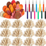Blueweenly 12 Set Thanksgiving Turkey Painting Craft Kits for Kids, Art Wooden Painting Sets for Thanksgiving Party Favors DIY T